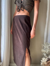 Load image into Gallery viewer, Vintage Dark Chocolate Brown Low Rise Faux Suede Long Skirt
