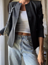 Load image into Gallery viewer, Vintage Silk Collarless Blazer Shoulder Pads Petite