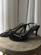 Load image into Gallery viewer, Vintage Ralph Lauren Black Leather Satin Strappy Sandals 8