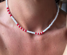 Load image into Gallery viewer, Vintage White and Red Beaded Necklace