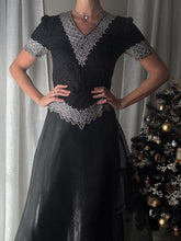 Load image into Gallery viewer, Vintage Black Silk Silver Sequin Beaded Blouse: Short Sleeve