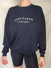 Load image into Gallery viewer, Upcycled Vintage Black Oversized Sweatshirt with White Keep Earth Vintage Embroidered Logo