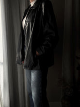 Load image into Gallery viewer, Vintage Genuine Leather Black Moto Jacket Silver Buttons Zipper Detail
