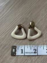 Load image into Gallery viewer, Vintage 90s Cream Enamel Gold Triangle Statement Drop Earrings