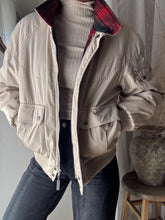Load image into Gallery viewer, Vintage 80s Beige Bomber Jacket: Plaid Lining, Removable Hood