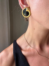 Load image into Gallery viewer, Vintage 90s Gold Black Enamel Ring Statement Earrings