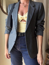Load image into Gallery viewer, Vintage Oversized Dark Grey Wool Blazer Structured Shoulders