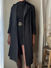 Load image into Gallery viewer, Classic Vintage Wool Oversized Dark Grey Long Coat Black Velvet Collar Made in USA