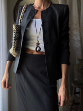 Load image into Gallery viewer, Vintage Silk Collarless Blazer Shoulder Pads Petite