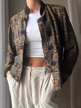 Load image into Gallery viewer, Vintage Floral Cotton Blazer: Black Velvet Mandarin Collar, Frog Closure