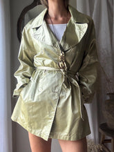 Load image into Gallery viewer, Vintage Gold Satin Short Cotton Trench Coat with Waist Tie
