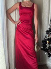 Load image into Gallery viewer, Vintage Dark Merlot Red Satin Long Maxi Skirt