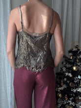 Load image into Gallery viewer, Deadstock Gold Black Semi Sheer Lace Tank Top NWT