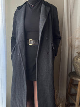 Load image into Gallery viewer, Classic Vintage Wool Oversized Dark Grey Long Coat Black Velvet Collar Made in USA