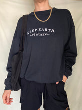 Load image into Gallery viewer, Upcycled Vintage Black Oversized Sweatshirt with White Keep Earth Vintage Embroidered Logo