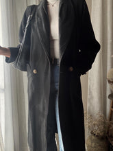 Load image into Gallery viewer, Vintage Oversized Black Wool Coat Structured Bold Shoulders Gold Lion Buttons