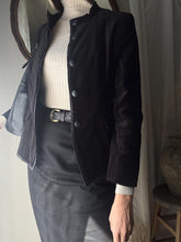 Load image into Gallery viewer, Vintage Black Cotton Blend Velvet Blazer Collarless Oversized Jacket