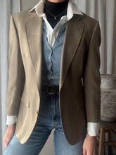 Load image into Gallery viewer, Vintage Oversized Wool Khaki Taupe Wimbledon Boyfriend Blazer Gold Crest Buttons