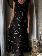 Load image into Gallery viewer, Vintage Y2K DKNY Black White Abstract Pattern Ruffle Hem Maxi Dress