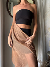 Load image into Gallery viewer, Vintage Semi Chocolate Brown Scarf Wrap Skirt with Subtle Rhinestone Crystals NWT