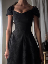 Load image into Gallery viewer, Vintage Black Floral Jacquard Dress: Off-Shoulder Fit & Flare, Made in USA