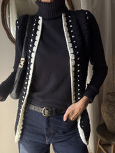 Load image into Gallery viewer, Vintage Black and White Hand Knit Long Open Sweater Vest