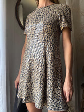 Load image into Gallery viewer, Unique Vintage Sequin Floral Short Sleeve Shift Dress Petite Lined