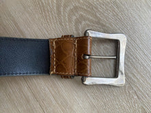 Load image into Gallery viewer, Vintage Brown Leather Croc Embossed Wide Belt Silver Square Buckle Made in USA
