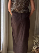 Load image into Gallery viewer, Vintage Dark Chocolate Brown Low Rise Faux Suede Long Skirt