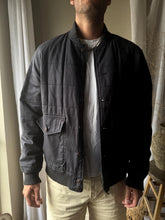 Load image into Gallery viewer, Vintage Quilted Dark Navy Blue Mens Bomber Cotton Jacket Cargo Pockets Button Front