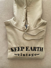 Load image into Gallery viewer, Upcycled Vintage Beige Oversized Hoodie Sweatshirt Black Keep Earth Vintage Logo