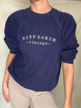 Load image into Gallery viewer, Upcycled Vintage Navy Sweatshirt: Embroidered Logo, Made in USA