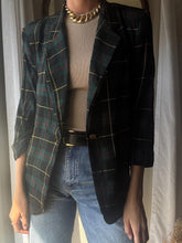 Load image into Gallery viewer, Vintage Forest Green Black Yellow Red Plaid Boyfriend Blazer