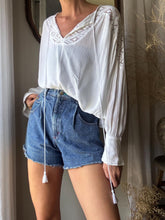 Load image into Gallery viewer, Vintage Gauzy White Boho Long Lace Sleeve Top