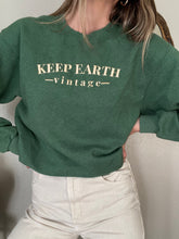 Load image into Gallery viewer, Upcycled Vintage Green Oversized Crewneck Sweatshirt Light Gold Keep Earth Vintage Logo