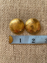 Load image into Gallery viewer, Vintage 90s Gold Plaid Textured Embossed Circle Statement Earrings