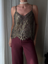 Load image into Gallery viewer, Deadstock Gold Black Semi Sheer Lace Tank Top NWT