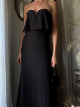 Load image into Gallery viewer, Vintage Black Chiffon Strapless Evening Gown with Train