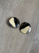 Load image into Gallery viewer, Vintage 80s 90s Large Circle Cream Black Silver Abstract Enamel Statement Earrings