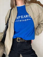 Load image into Gallery viewer, Upcycled Vintage Blue Raglan Sweatshirt: 'Keep Earth Vintage' Logo