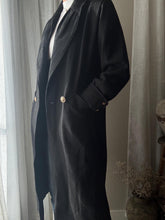 Load image into Gallery viewer, Vintage Oversized Black Wool Coat Structured Bold Shoulders Gold Lion Buttons
