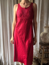 Load image into Gallery viewer, Vintage Oscar de la Renta Red Satin Slip Dress Lace Detail