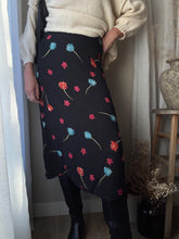 Load image into Gallery viewer, Vintage 90s 2000s Black Bright Floral Maxi Skirt Lined