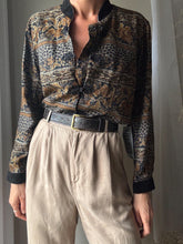 Load image into Gallery viewer, Vintage Floral Cotton Blazer: Black Velvet Mandarin Collar, Frog Closure