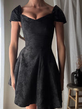 Load image into Gallery viewer, Vintage Black Floral Jacquard Dress: Off-Shoulder Fit & Flare, Made in USA