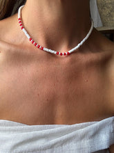 Load image into Gallery viewer, Vintage White and Red Beaded Necklace