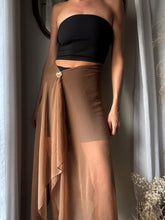 Load image into Gallery viewer, Vintage Semi Chocolate Brown Scarf Wrap Skirt with Subtle Rhinestone Crystals NWT