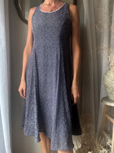 Load image into Gallery viewer, 90s Polka Dot Maxi Dress: Navy Blue Scalloped Trim, Made in USA