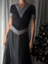 Load image into Gallery viewer, Vintage Black Silk Silver Sequin Beaded Blouse: Short Sleeve