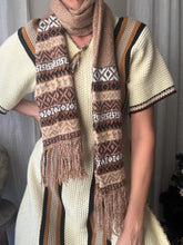 Load image into Gallery viewer, Vintage Cream Knit Poncho with Brown Black Grey Stripe